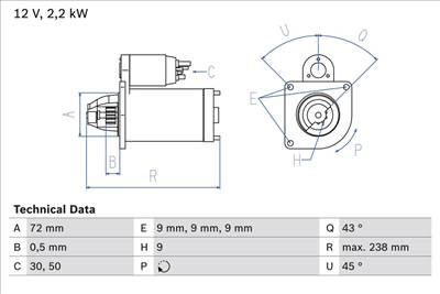önindító BOSCH 0 986 020 091 for OPEL, RENAULT, VAUXHALL