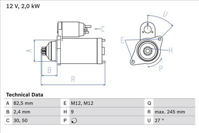 önindító BOSCH 0 986 021 220 for AUDI, SEAT, SKODA, VW