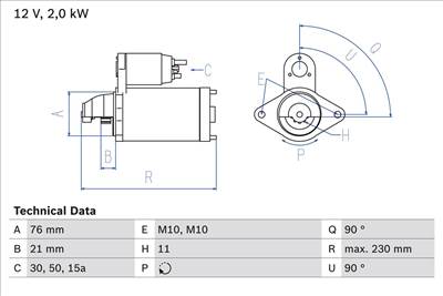 önindító BOSCH 0 986 022 880 for BMW