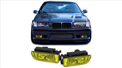 BMW E36 sárga burás H1 ködlámpa pár kerettel