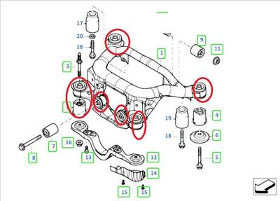 BMW E46 hátsó bölcső szilent szett