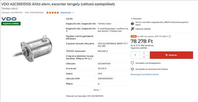 BMW 3-as sorozat E83, E70, E90, E91, E92, E93 Valvetronic motor, excenter tengely állító VDO új 11377548388 a2c59515105