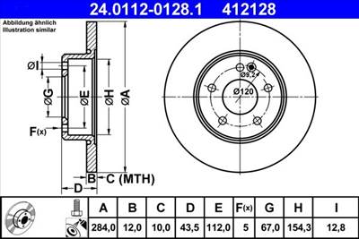 féktárcsa ATE 24.0112-0128.1 for MERCEDES-BENZ