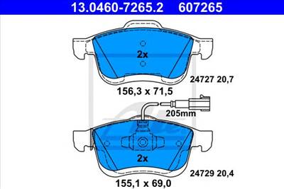 ATE 13.0460-7265.2 - fékbetét CHRYSLER FIAT LANCIA OPEL VAUXHALL