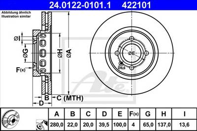 ATE 24.0122-0101.1 - féktárcsa SEAT VW