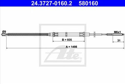ATE 24.3727-0160.2 - Kézifék bowden VW