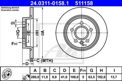 ATE 24.0311-0158.1 - féktárcsa FORD VOLVO