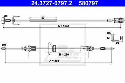 ATE 24.3727-0797.2 - Kézifék bowden NISSAN OPEL RENAULT VAUXHALL