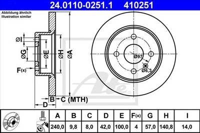 ATE 24.0110-0251.1 - féktárcsa OPEL VAUXHALL