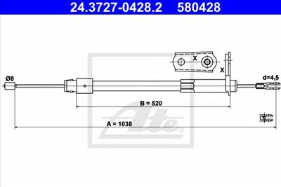 ATE 24.3727-0428.2 - Kézifék bowden MERCEDES-BENZ
