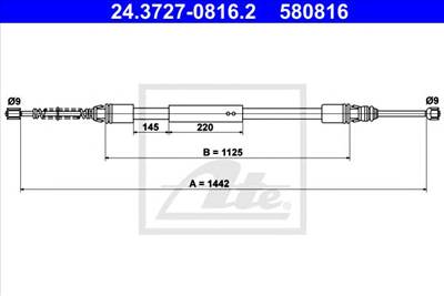 ATE 24.3727-0816.2 - Kézifék bowden CITROËN PEUGEOT