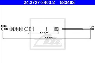 ATE 24.3727-3403.2 - Kézifék bowden AUDI SEAT VW