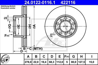 ATE 24.0122-0116.1 - féktárcsa MERCEDES-BENZ