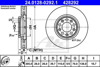 ATE 24.0128-0292.1 - féktárcsa ALFA ROMEO FIAT JEEP