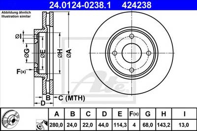 ATE 24.0124-0238.1 - féktárcsa NISSAN