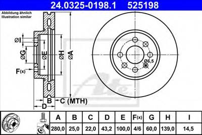 ATE 24.0325-0198.1 - féktárcsa OPEL VAUXHALL