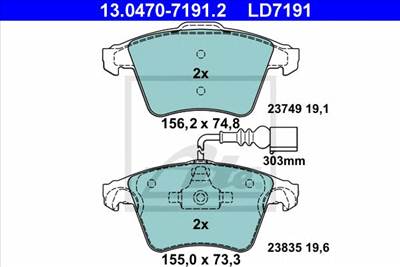 ATE 13.0470-7191.2 - fékbetét VW