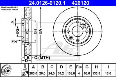 ATE 24.0126-0120.1 - féktárcsa CITROËN DS OPEL PEUGEOT VAUXHALL