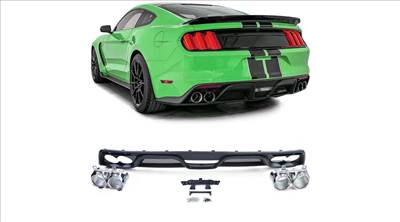 Ford Mustang VI Coupe Cabrio 2014-2017 Shelby GT350 stílusú matt fekete hátsó diffúzor króm kipufogó végekkel