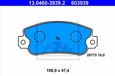 ATE 13.0460-3939.2 - fékbetét FIAT SEAT