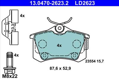 ATE 13.0470-2623.2 - fékbetétkészlet, tárcsafék CITROËN DS OPEL PEUGEOT VAUXHALL