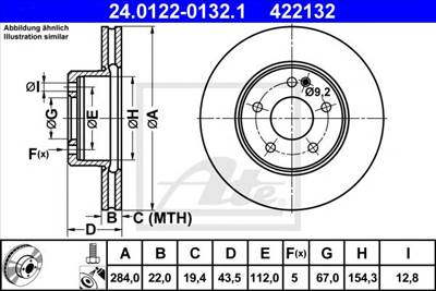 ATE 24.0122-0132.1 - féktárcsa MERCEDES-BENZ