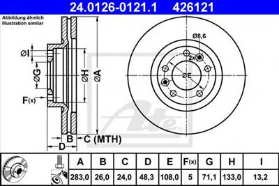 ATE 24.0126-0121.1 - féktárcsa CITROËN OPEL PEUGEOT VAUXHALL