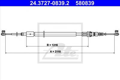 ATE 24.3727-0839.2 - Kézifék bowden CITROËN PEUGEOT