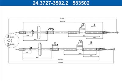 ATE 24.3727-3502.2 - Kézifék bowden OPEL VAUXHALL