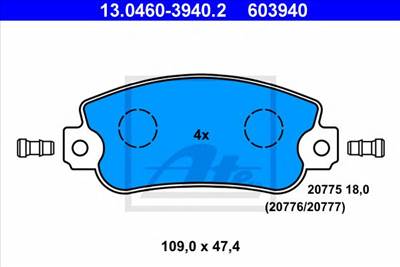 ATE 13.0460-3940.2 - fékbetét AUTOBIANCHI FIAT LANCIA SEAT