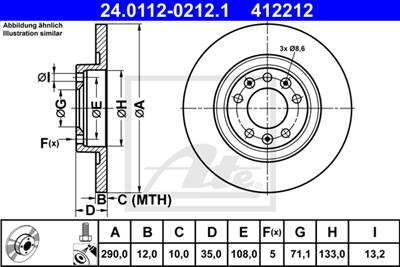 ATE 24.0112-0212.1 - féktárcsa CITROËN DS FIAT OPEL PEUGEOT TOYOTA VAUXHALL