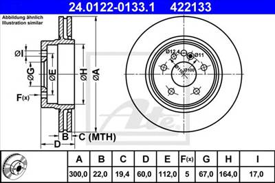 ATE 24.0122-0133.1 - féktárcsa MERCEDES-BENZ