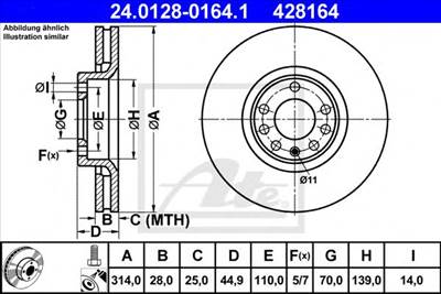 ATE 24.0128-0164.1 - féktárcsa OPEL SAAB VAUXHALL