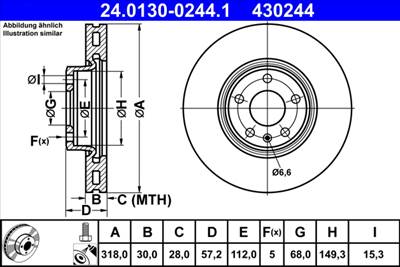 ATE 24.0130-0244.1 - féktárcsa AUDI