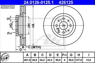 ATE 24.0126-0125.1 - féktárcsa ALFA ROMEO CHRYSLER FIAT LANCIA