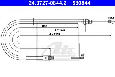 ATE 24.3727-0844.2 - Kézifék bowden PEUGEOT