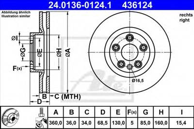 ATE 24.0136-0124.1 - féktárcsa PORSCHE VW