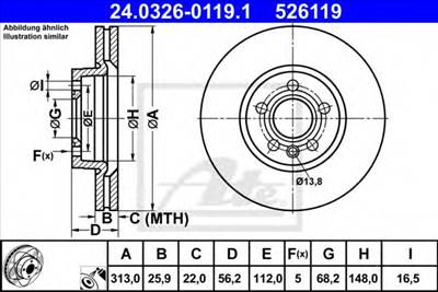ATE 24.0326-0119.1 - féktárcsa FORD SEAT VW