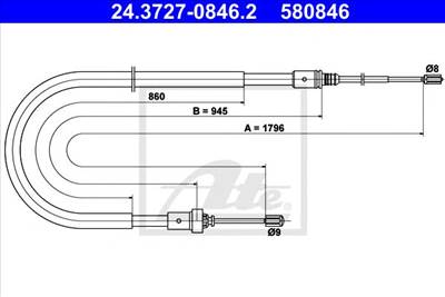ATE 24.3727-0846.2 - Kézifék bowden PEUGEOT