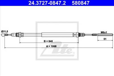 ATE 24.3727-0847.2 - Kézifék bowden CITROËN FIAT LANCIA PEUGEOT