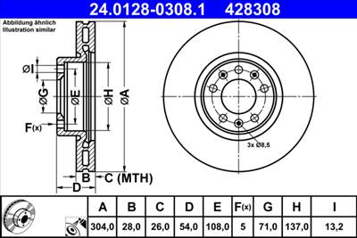ATE 24.0128-0308.1 - féktárcsa CITROËN FIAT OPEL PEUGEOT TOYOTA VAUXHALL