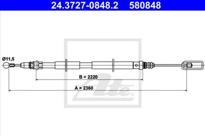 ATE 24.3727-0848.2 - Kézifék bowden CITROËN FIAT LANCIA PEUGEOT