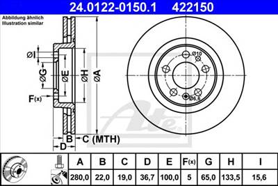 ATE 24.0122-0150.1 - féktárcsa AUDI SEAT SKODA VW