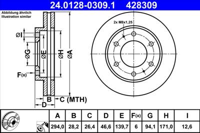 ATE 24.0128-0309.1 - féktárcsa FIAT MITSUBISHI