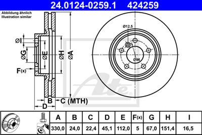 ATE 24.0124-0259.1 - féktárcsa BMW MINI