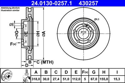 ATE 24.0130-0257.1 - féktárcsa MERCEDES-BENZ