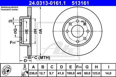 ATE 24.0313-0161.1 - féktárcsa OPEL VAUXHALL