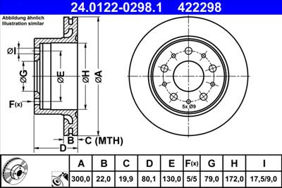 ATE 24.0122-0298.1 - féktárcsa CITROËN FIAT OPEL PEUGEOT VAUXHALL