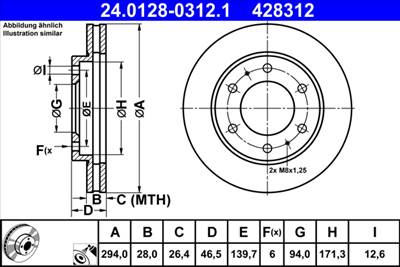 ATE 24.0128-0312.1 - féktárcsa FIAT MITSUBISHI