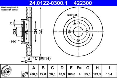 ATE 24.0122-0300.1 - féktárcsa ABARTH FIAT MAZDA